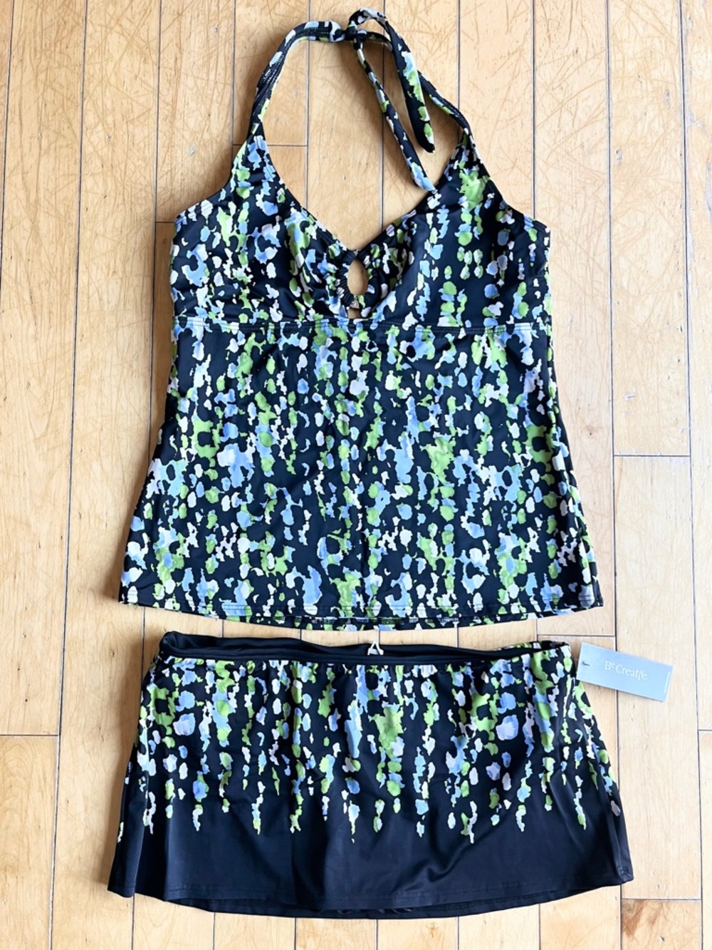Be Creative Abstract Print Halter Tankini (Size 16) & Swim Skirt (Size 14) Set